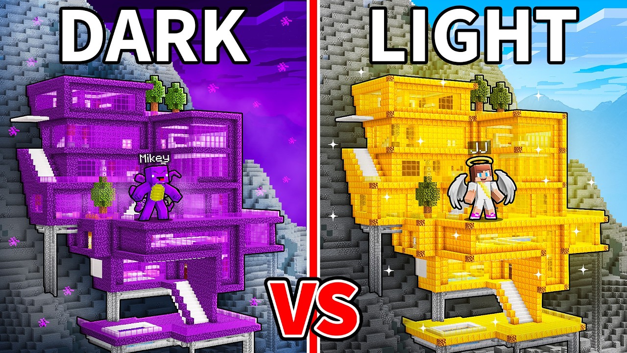 JJ and Mikey: DARK vs LIGHT Mountain House Battle in Minecraft - Maizen