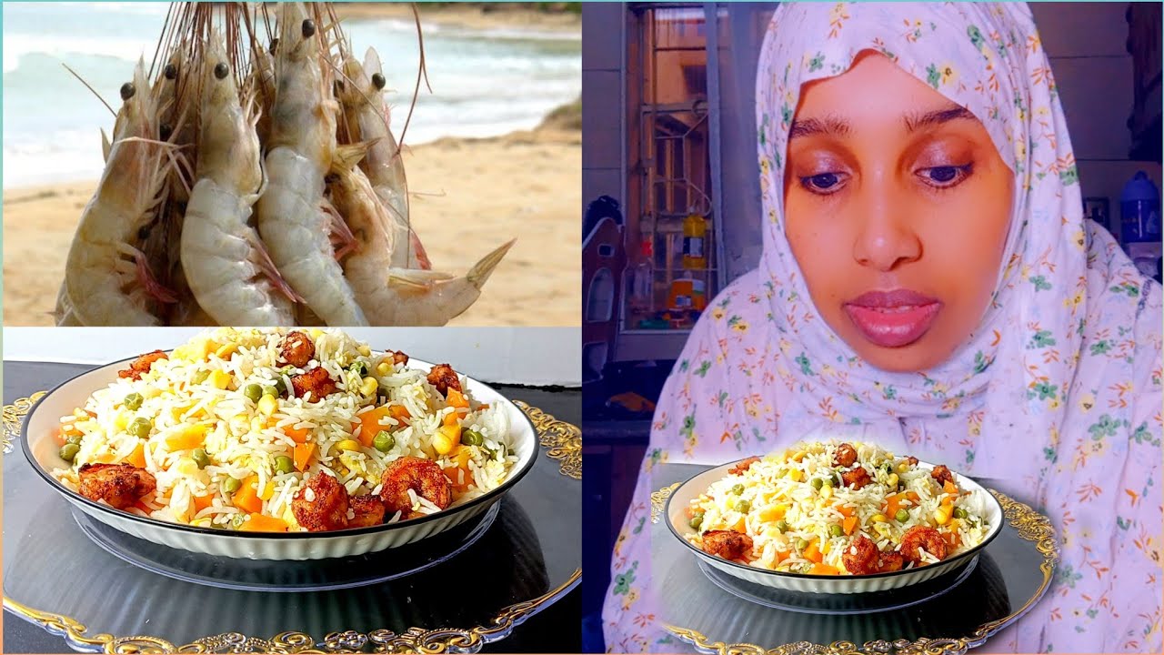 cashadi an xajiga usameye asagi bayawe 🤤 Fried shrimp with rice recipe