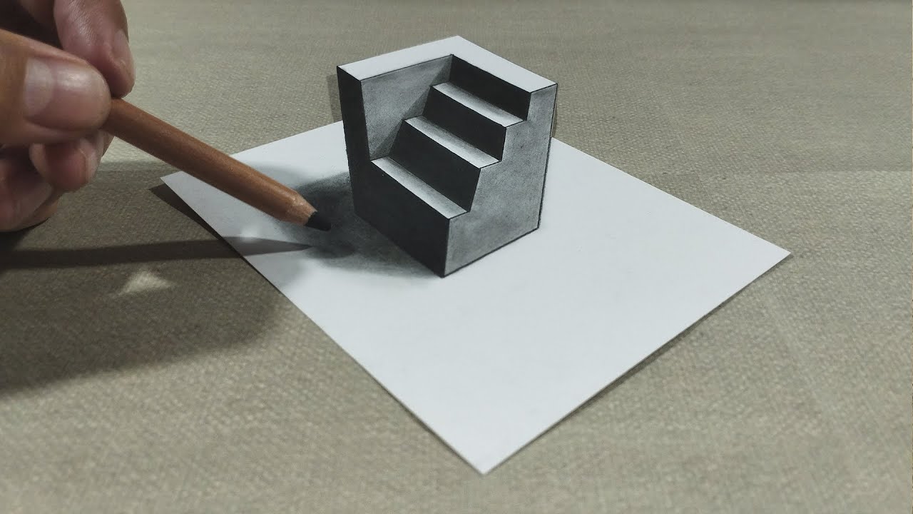 Desenhos 3D 🔥 Escada 3D, Ilusão de ótica 3D como desenhar