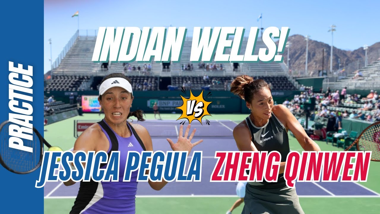Fantastic court level practice between Zheng Qinwen 郑钦文 and Jessica Pegula at Indian Wells!