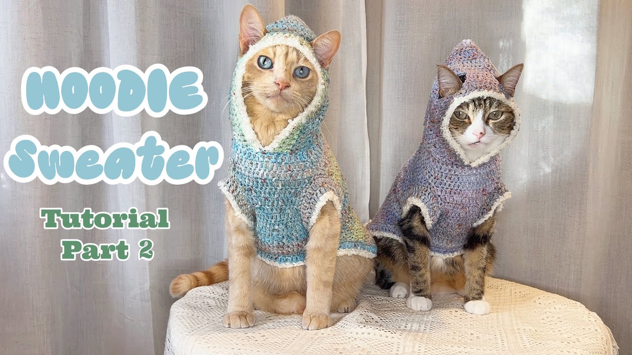 Tutorial - Crochet Hoodie Sweater for Cats - Part 2 - super cute - cat sweater