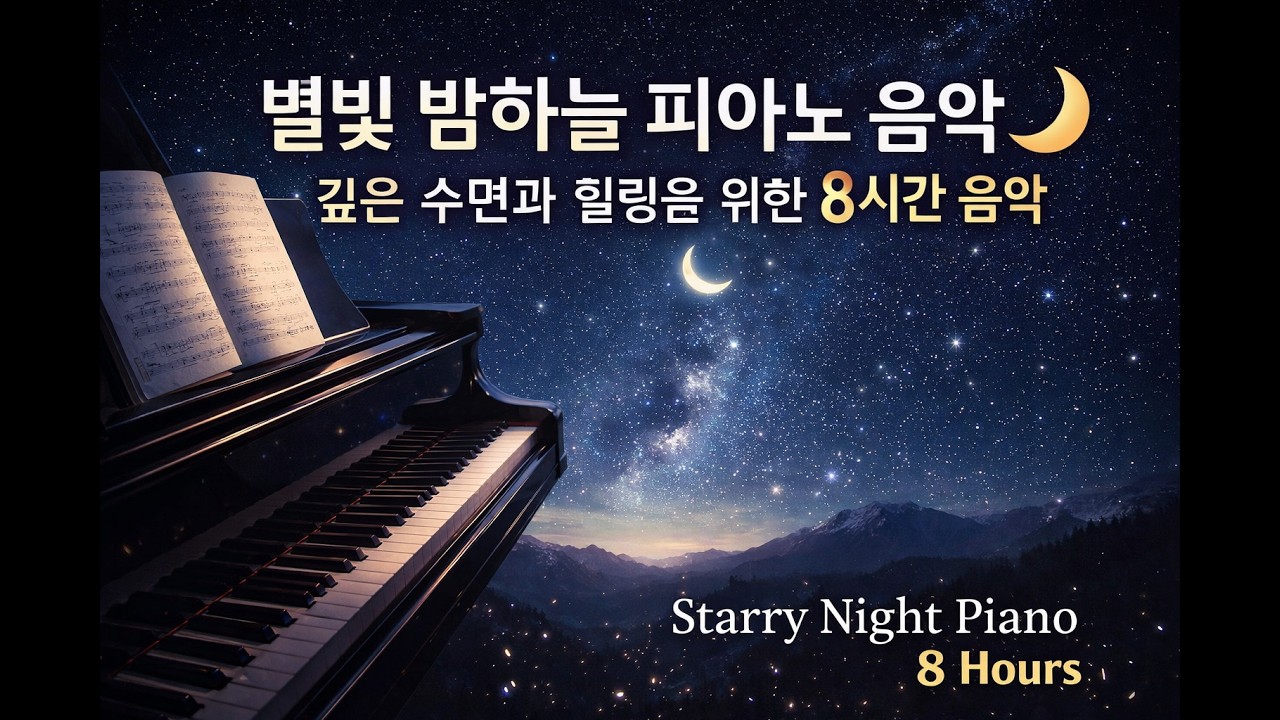 밤하늘 별빛 아래 듣는 잔잔한 피아노 연주곡 | 8시간 힐링 음악 Starry Night Piano Music for Sleep & Relaxation | 8 Hours