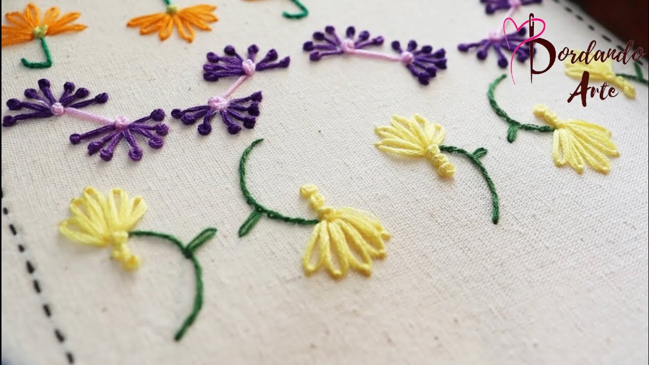 Puntada decorativa Flores colgantes con punto Margarita y nudo franc&eacute;s