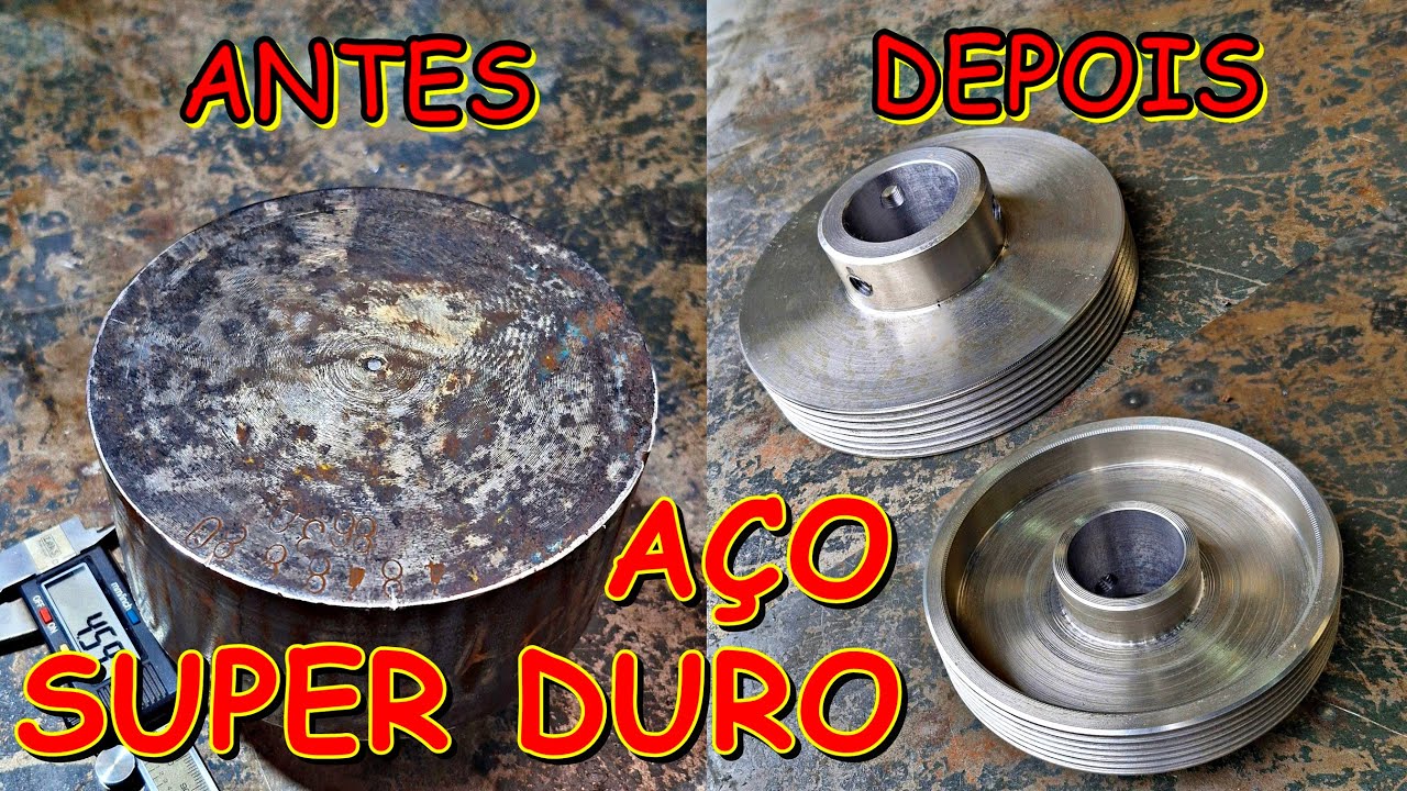 FABRICANDO POLIA DE AÇO SUPER DURO NO TORNO