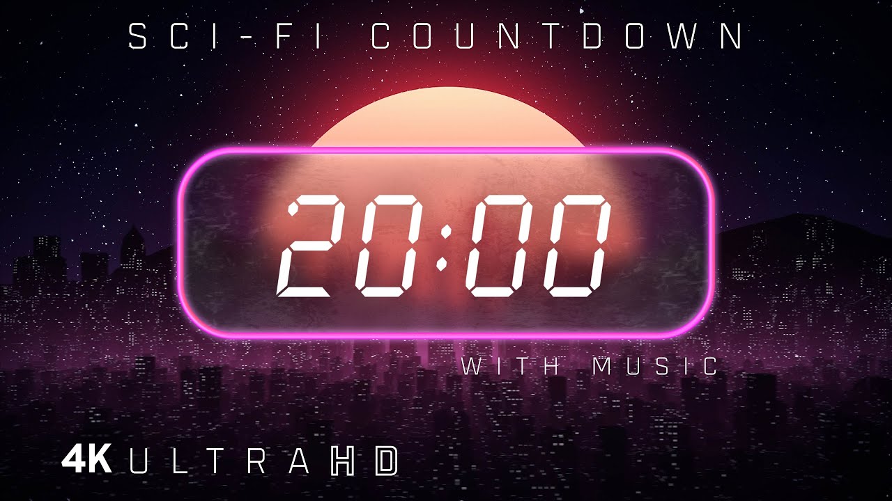 ⚡20 Minute | 80s SciFi Countdown Timer | Synthwave soundtrack | Alarm every 10 minutes ⚡4K UHD