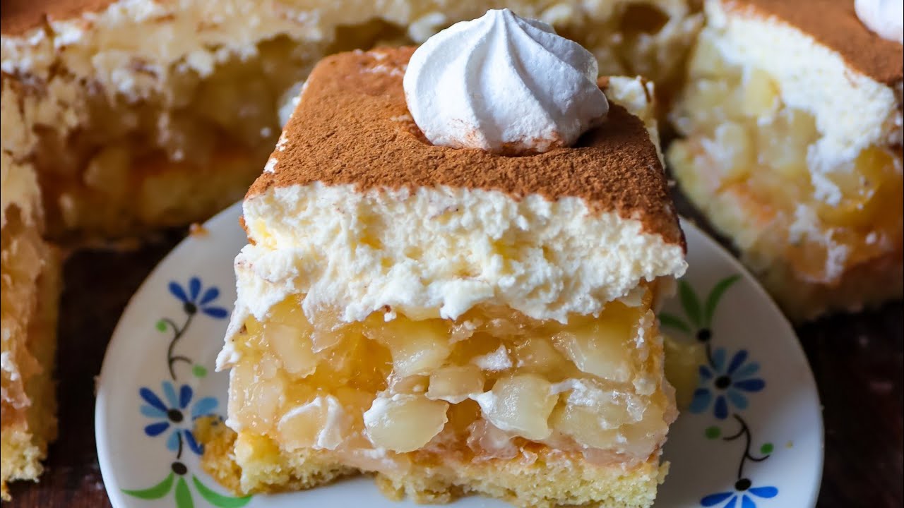 Szarlotka-Królewska rozkosz z kremem mascarpone, cynamonem i bezami. Najlepsze ciasto jabłkowe ❤️🍏🍎