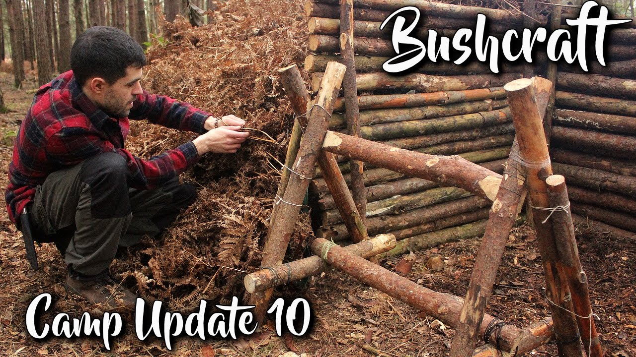 Bushcraft Camp Update 10 - Natural Shelter expansion, Camp Construction, Axe, Knife & Saw work