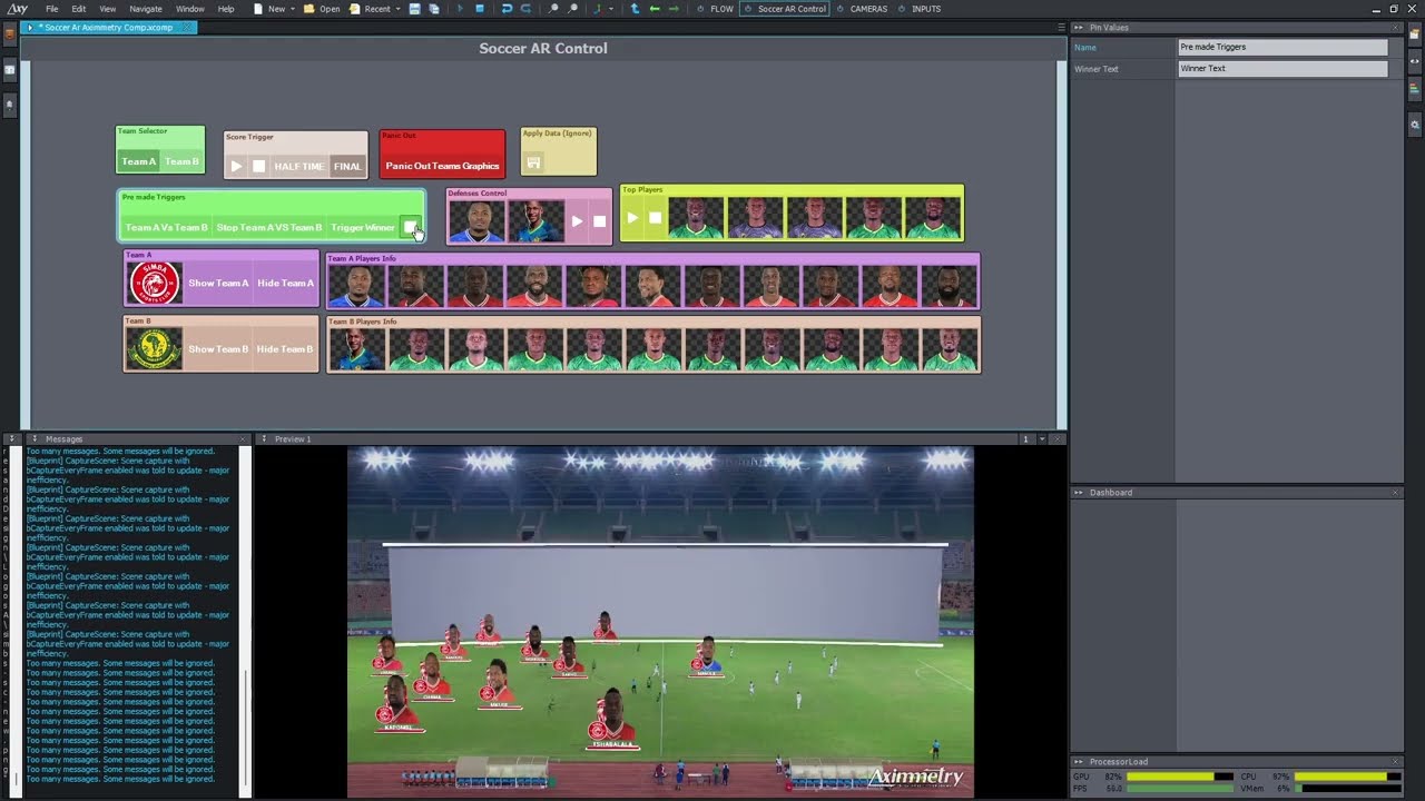 Realtime Live Soccer Augmented Reality Graphics demo -Unreal Engine and Aximmetry