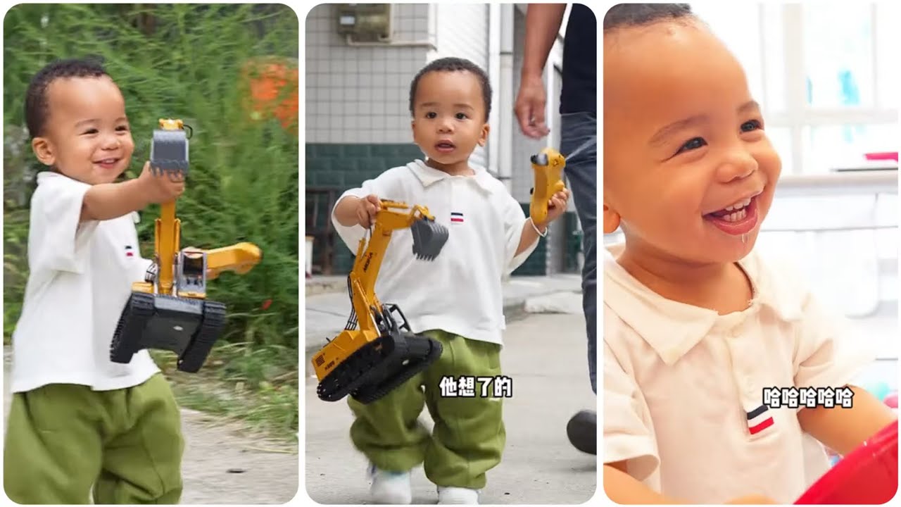 Grandpa Liu’s Gift: Kaikai Excitedly Shows His Remote Excavator🚜 to Neighbors.