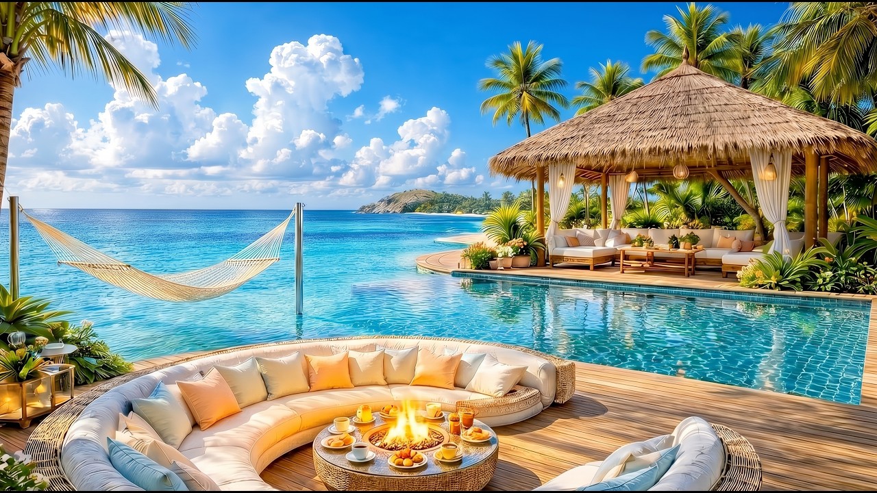 Luxury Beach Lounge Jazz ☀️ Ocean Breeze, Fireplace Ambience & Smooth Relaxing Music