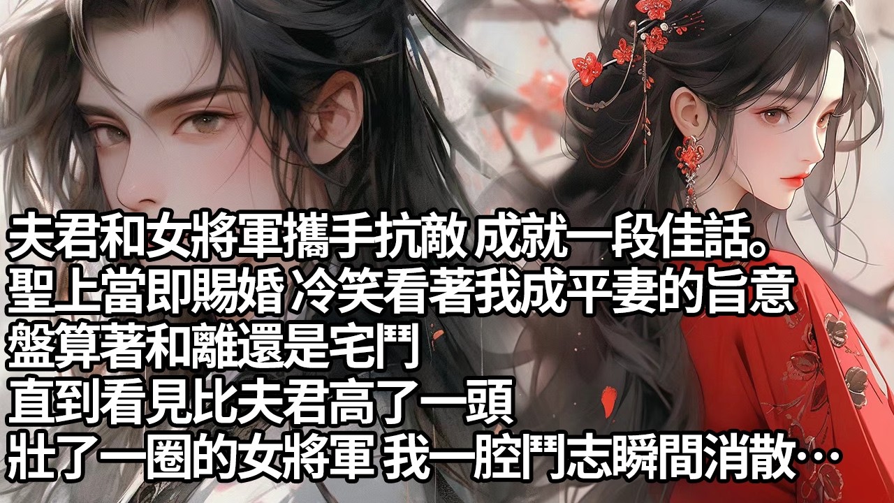 【一口氣看完】夫君和女將軍攜手抗敵 成就一段佳話。聖上當即賜婚 冷笑看著我成平妻的旨意盤算著和離還是宅鬥直到看見比夫君高了一頭壯了一圈的女將軍 我一腔鬥志瞬間消散…
