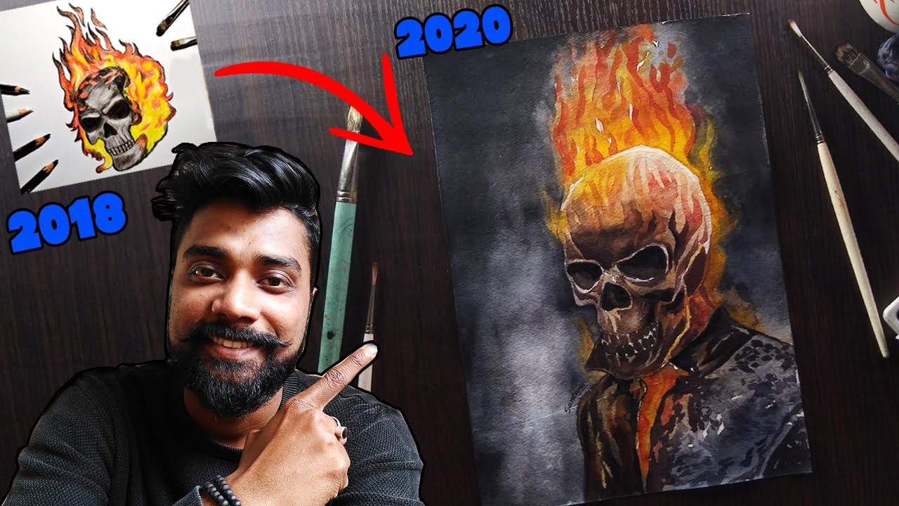 Drawing Ghost Rider Face | Art Development | Watercolor Drawing