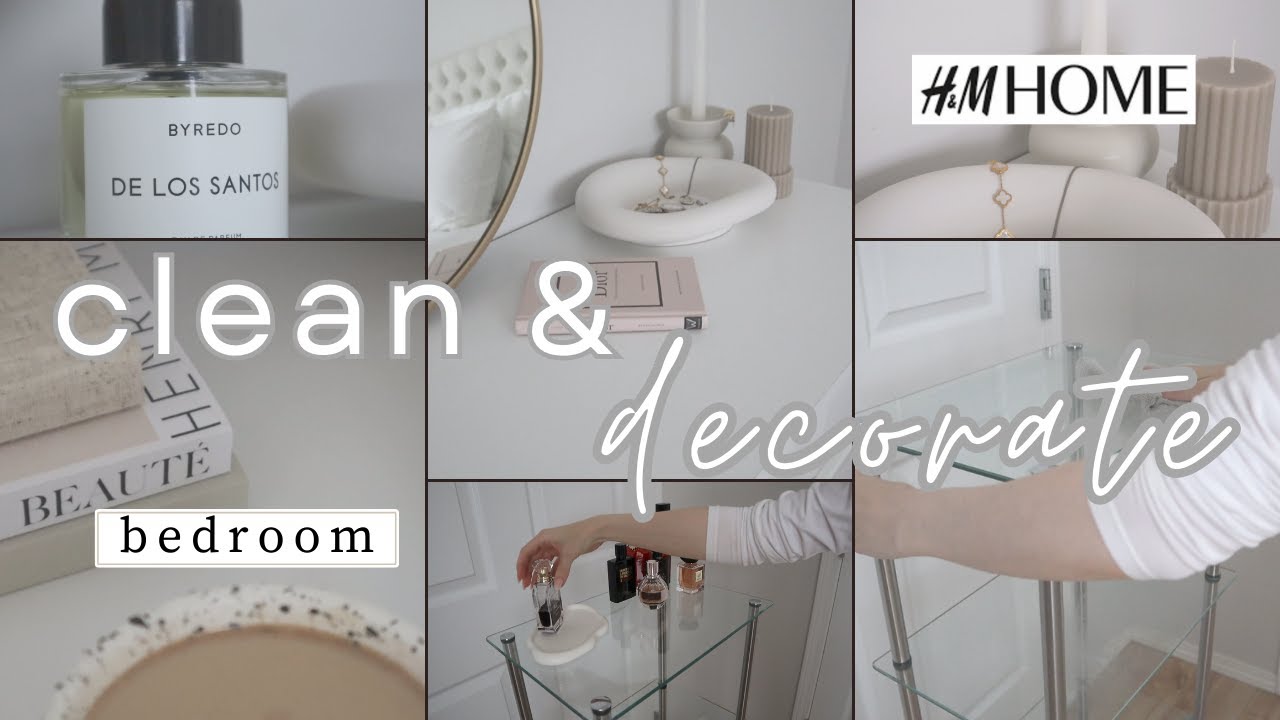 clean & decorate the bedroom with me \\ relaxing jazz music \\ H & M Home Decor, perfume bottles
