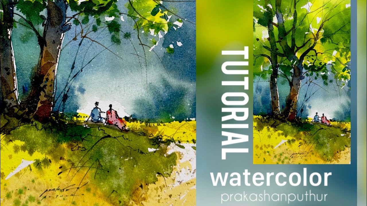 How to paint trees in watercolor  | step by step tutorial for beginners | line and wash 