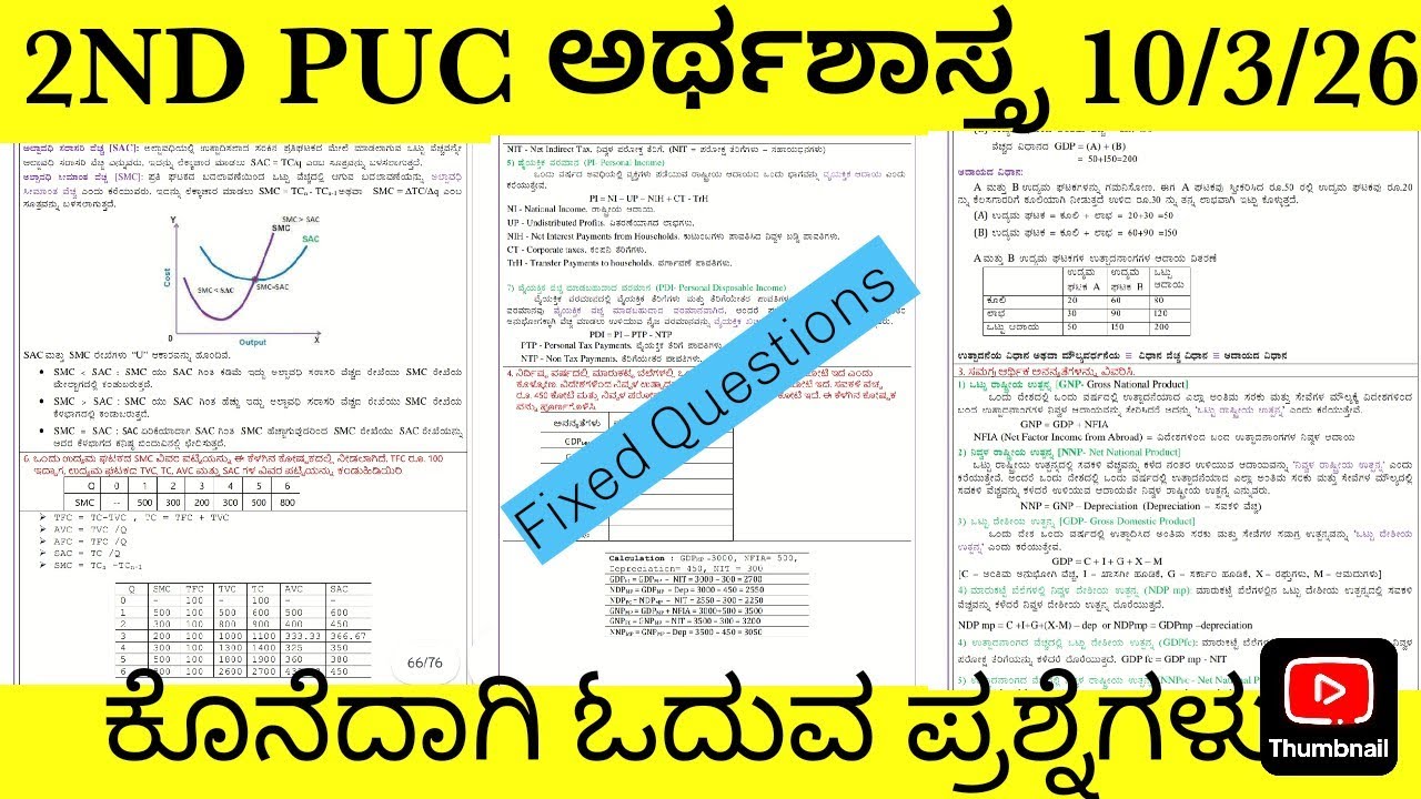 ದ್ವಿತೀಯ ಪಿಯುಸಿ ಅರ್ಥಶಾಸ್ತ್ರದ ಮುಖ್ಯ ಪ್ರಶ್ನೆಗಳು🎯2nd puc economics fixed questions#economicsquestions...