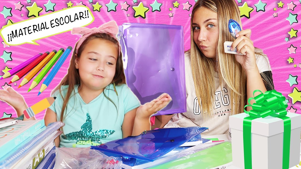 MATERIAL ESCOLAR  VUELTA AL COLE / SOFIA Y ELENA ABREN UNA CAJA misteriosa DE UTILES ESCOLARES
