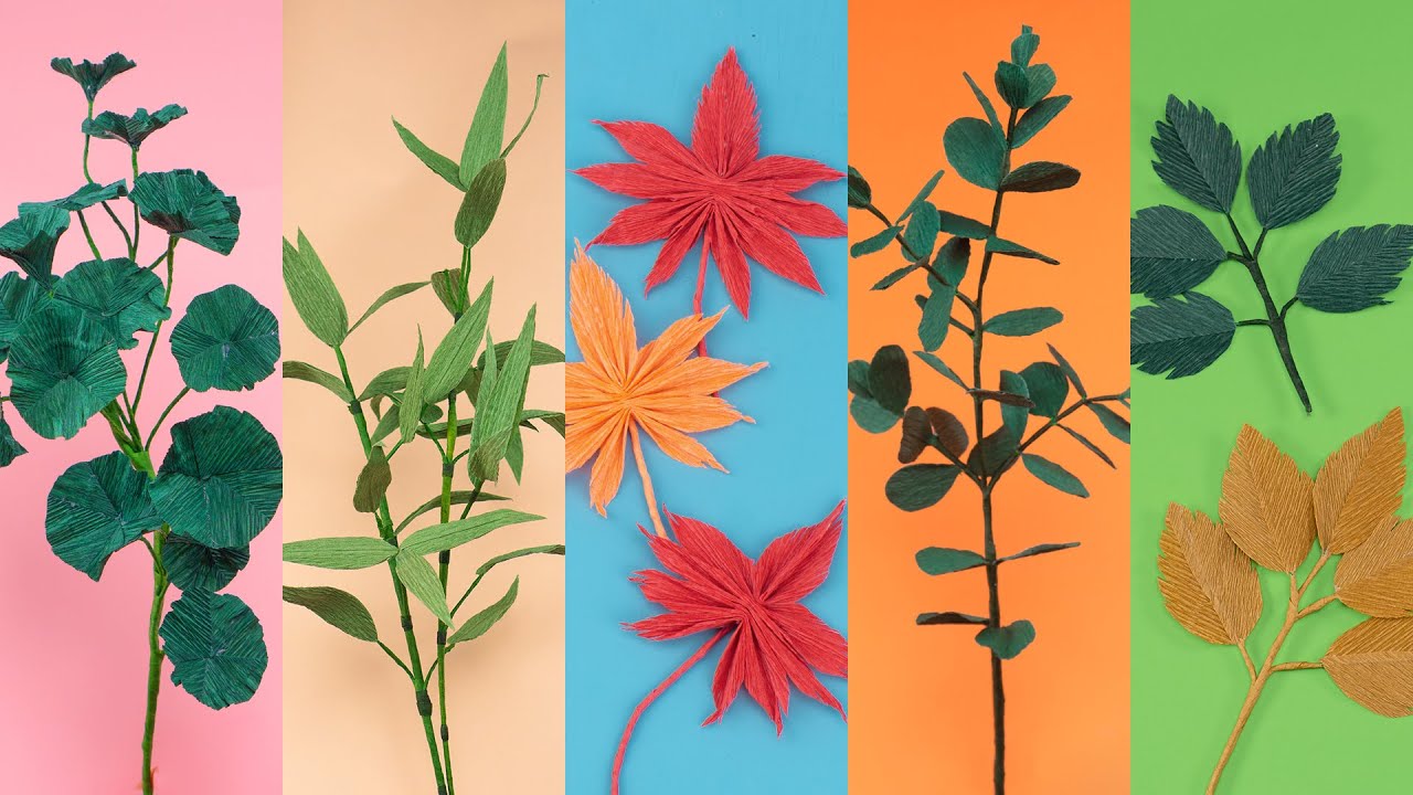 5 Paper Leaves Ideas | Crepe Paper Leaf | Templates and Tutorial