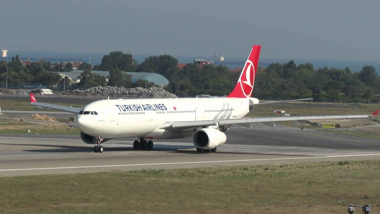 Turkish Airlines Airbus A330-343 TC-JNP Takeoff at Istanbul Ataturk Airport RWY 35L
