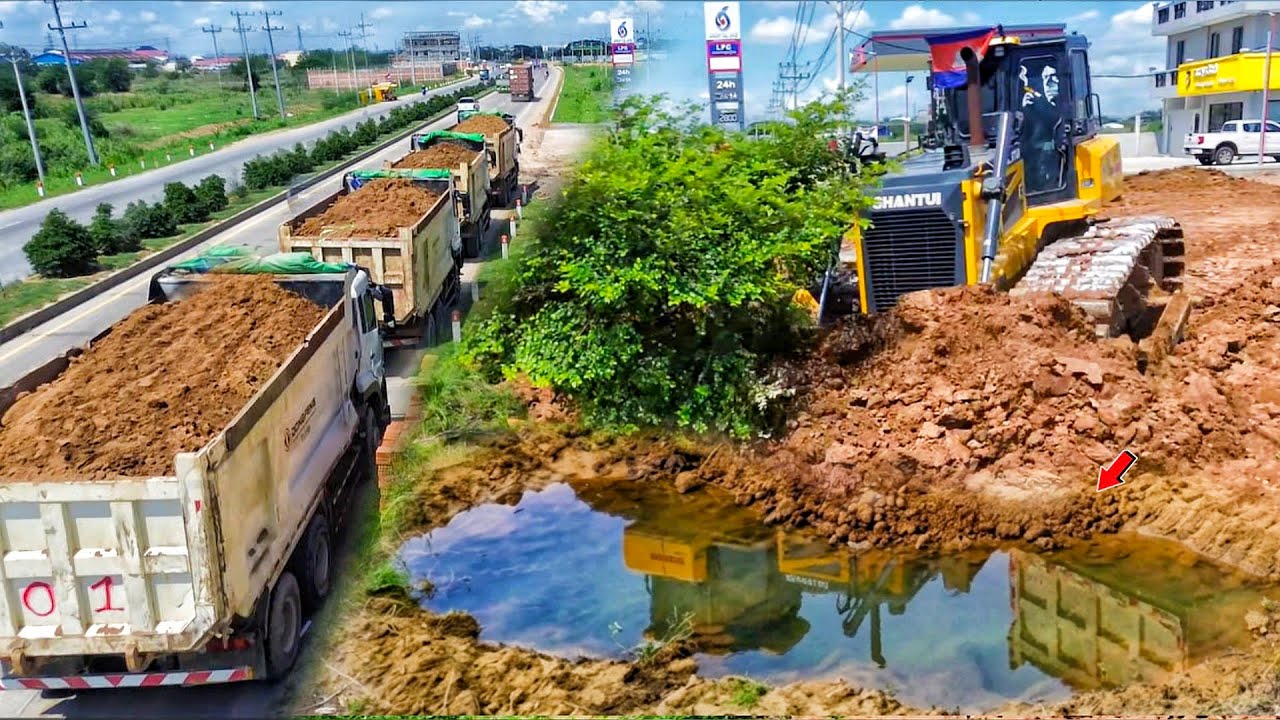 Perfectly Skill Filling Soils Hollow Space Fence Step By Step by Shantui c3 & Dongfeng Truck
