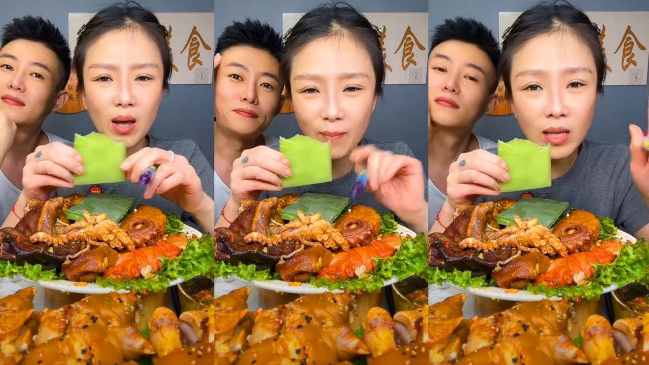 ASMR MUKBANG | Spicy Grilled Octopus, Pig’s Trotters & Crispy Aloe Vera | Eating Sounds