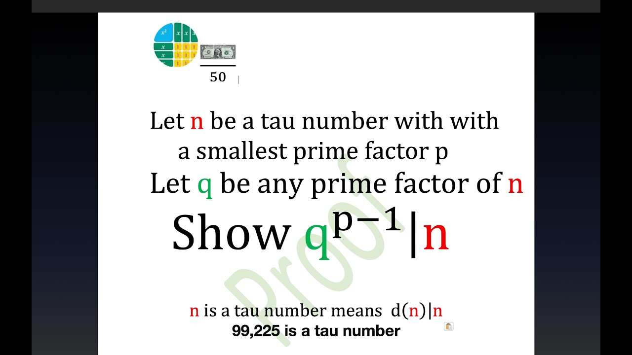 n is a tau number with with smallest prime factor p. Let q be a prime factor of n.  Show q^(p-1)|n