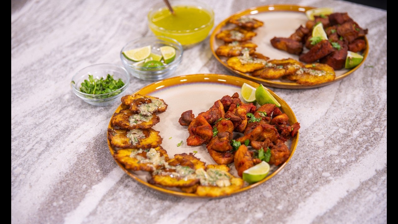 Chef Vic's Tostones al ajillo con Carne Frita