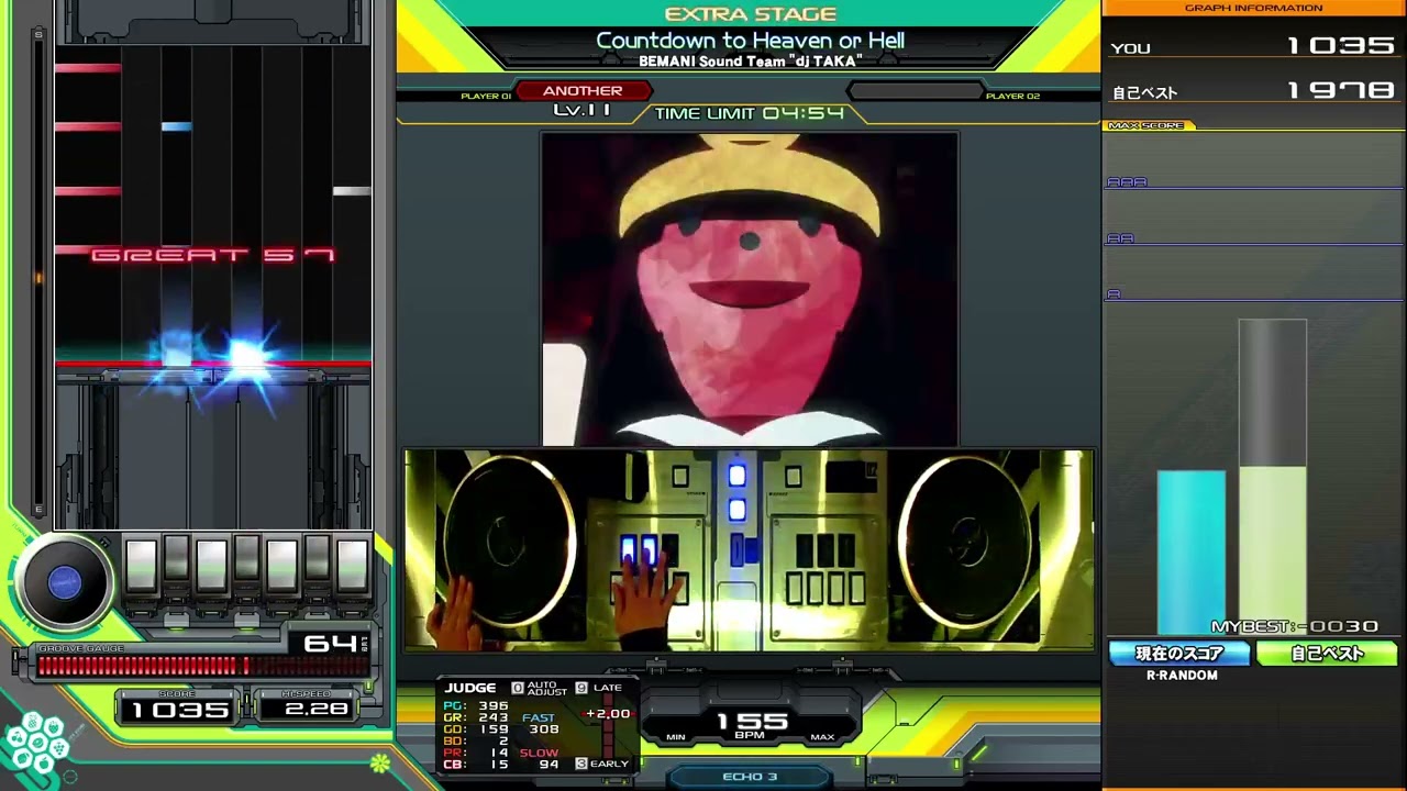 【右片手 beatmania IIDX】Countdown to Heaven or Hell  HARD CLEAR