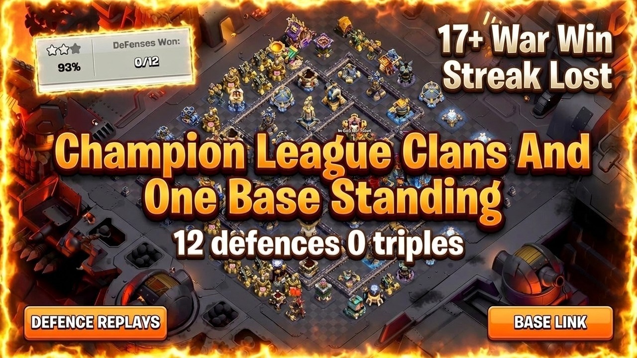 TH18 War Base BROKE a 17 War Win Streak In Champion League... 12 Defences 💔 (Replays + Link)