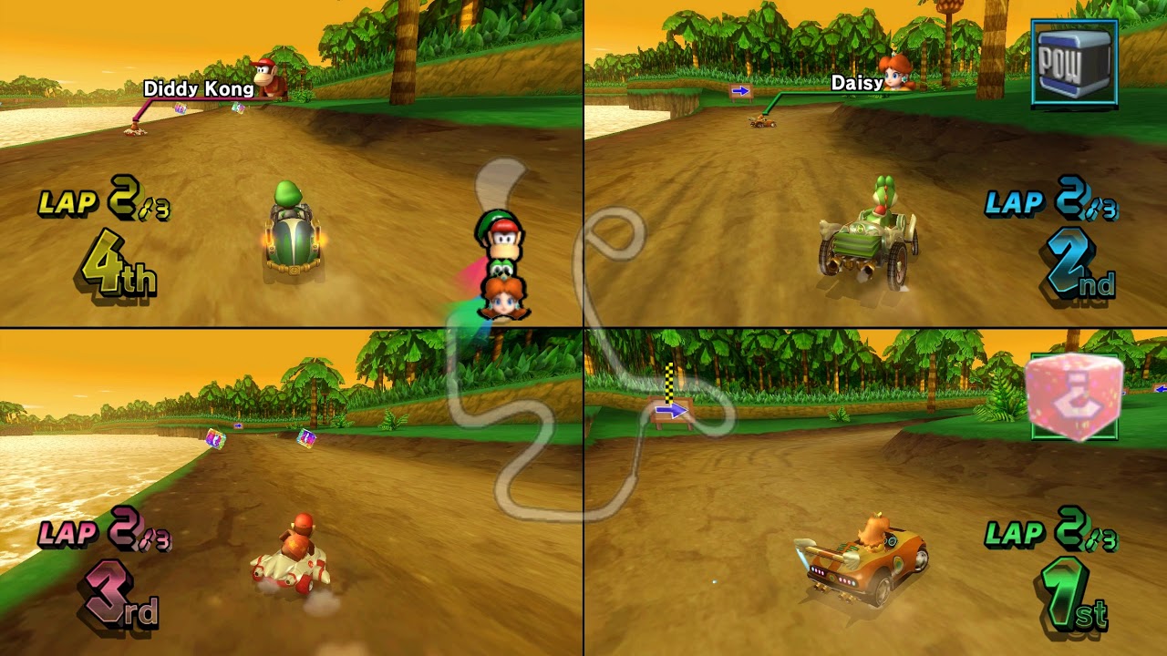 Mario Kart Wii N64 DK's Jungle Parkway 4 player Netplay race 60fps