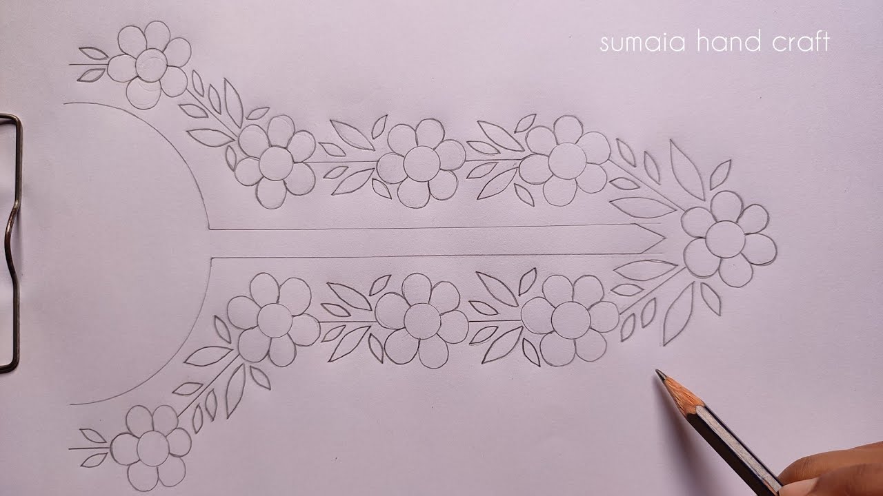 Hand Embroidery Dress Neck Drawing Design,Neckline Embroidery Flower Stitch Design Art Tutorial
