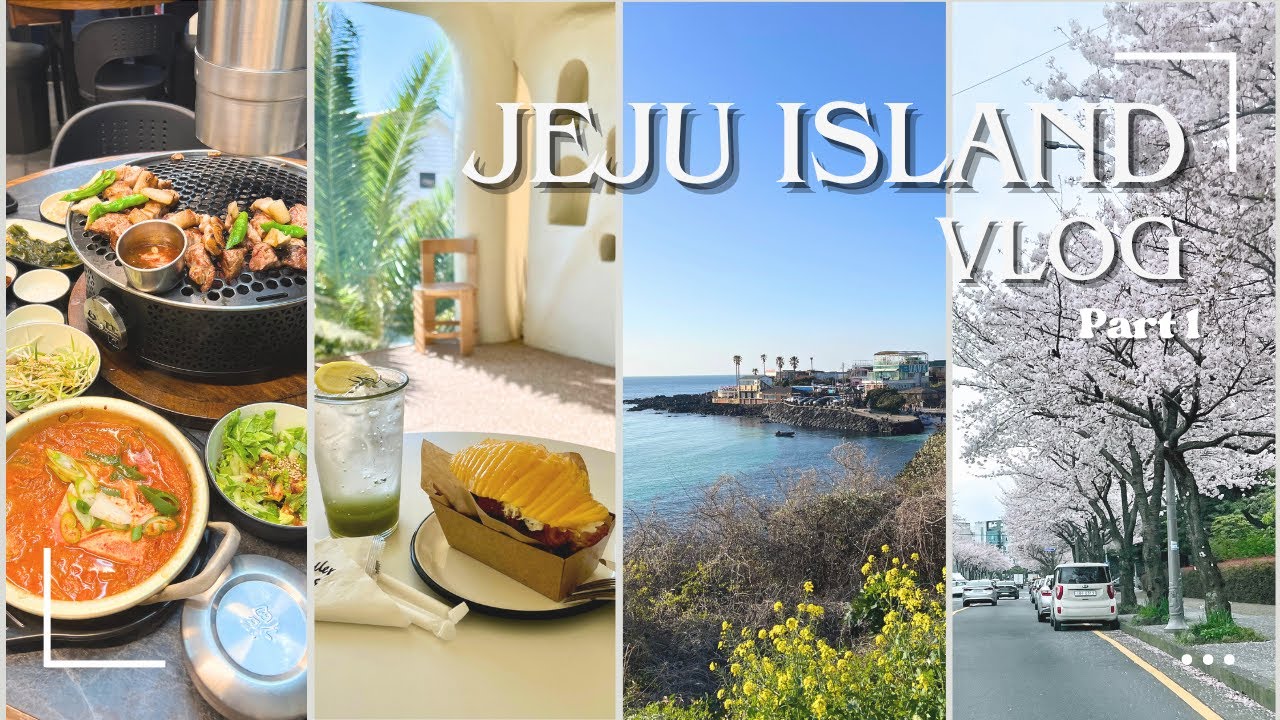 JEJU VLOG part 1🇰🇷 Mango croffles in Aewol Street Cafe, Black Pork BBQ, Spring 🌸 Pre-wedding shoot 📸