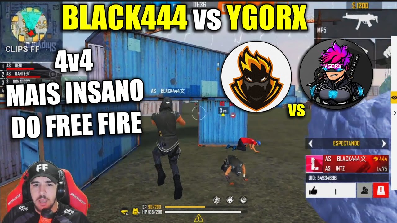 BLACK444 vs YGORX O 4x4 MAIS INSANO DO FREE FIRE - CLIPS FF