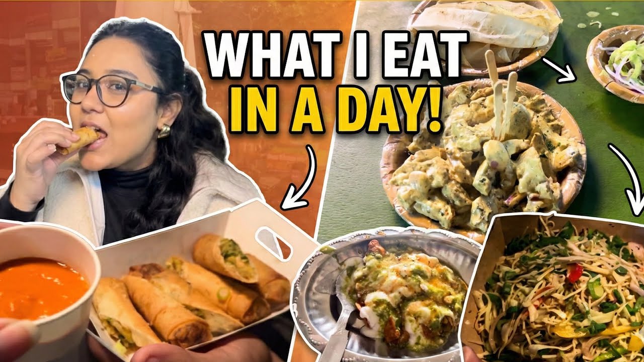 What I EAT in a day?😋| Cheese SpringRolls, Malai Chaap, Hakka Noodles, Samosa 🤤 | Daily Vlog 29