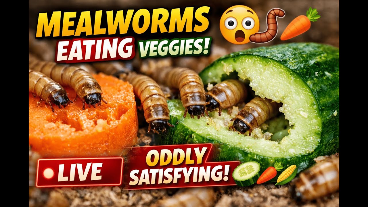 Live Mealworms Eating Vegetables 😱| Satisfying Nature 