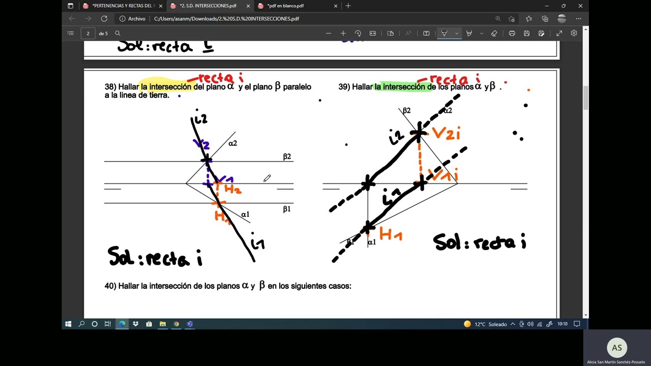 SISTEMA DIÉDRICO  EJERCICIOS DE INTERSECCIONES 2 DE 4 CASOS DE PLANO CON PLANO