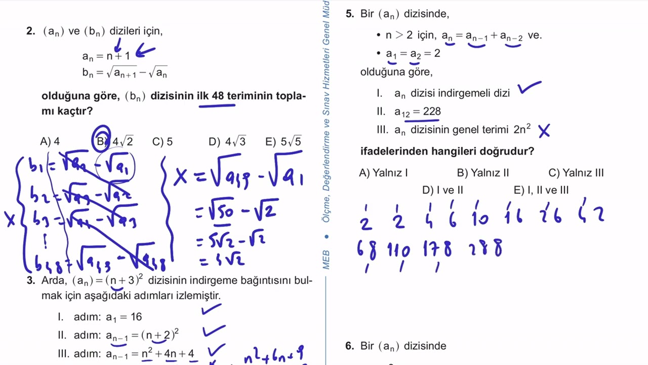 12. Sınıf Matematik Kazanım Kavrama Test 8 (Diziler) Çözümler