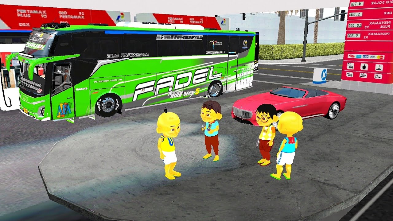 Upin Ipin Ehsan dan Fizi Naik Mobil Keren Bus Telolet Truk Oleng ELTIVISION
