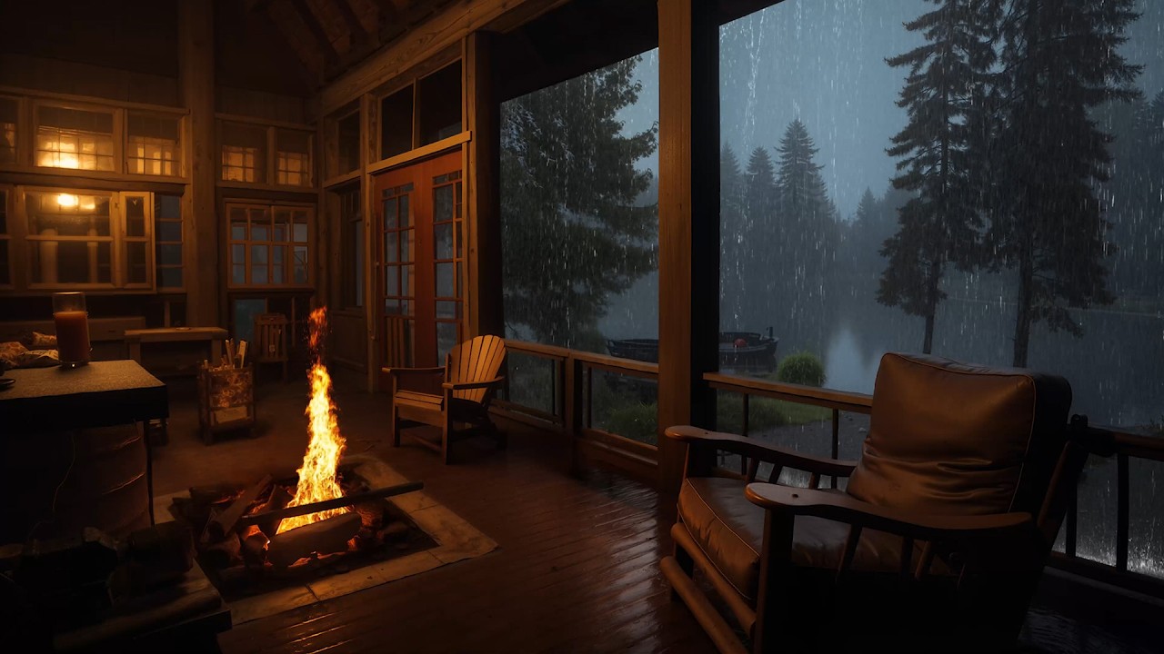 Gentle Rain and Fireplace in a Quiet Cabin | Relaxing Night Sounds for Stress & Insomnia