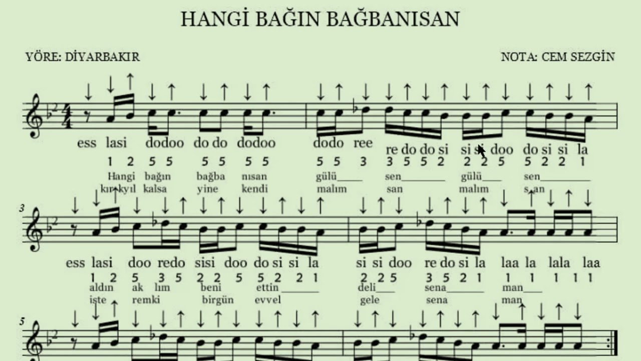 HANGİ BAĞIN BAĞBANISAN SABA TÜRKÜ SOLFEJ