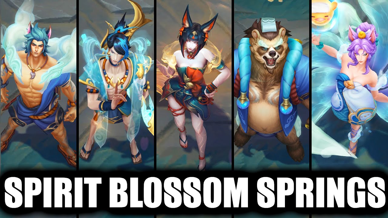 All Spirit Blossom Springs Skins Spotlight Ahri, Aphelios, Sona, Volibear, Sett, Teemo
