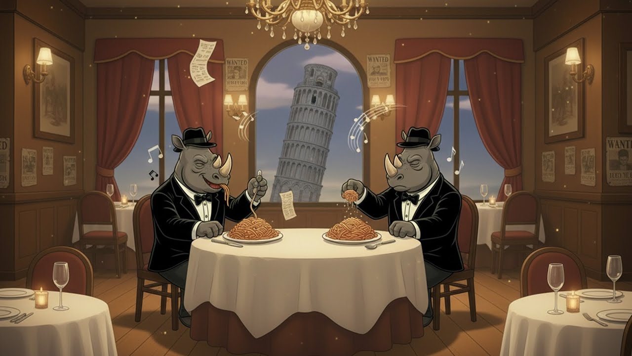 Jazz Hard Bop Dinner in Italy 🍝🎷 Rhinos Eating Spaghetti by the Leaning Tower of Pisa