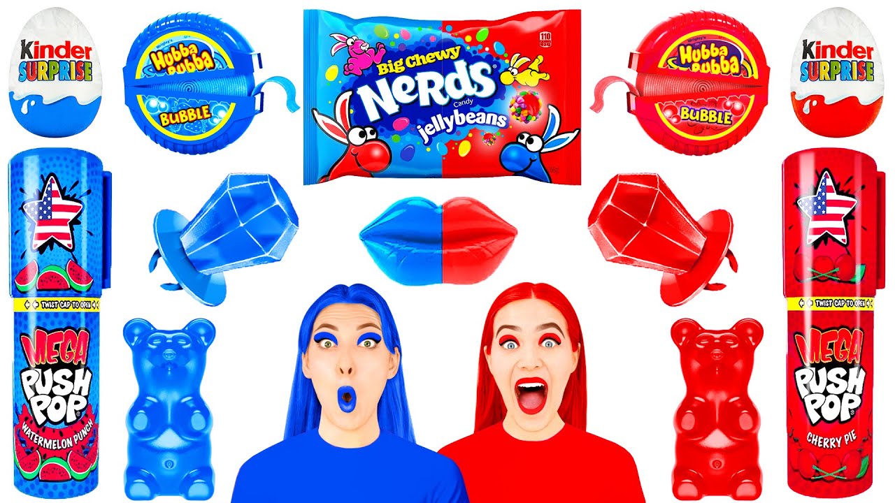 Desaf&iacute;o De Rojo vs. Azul #2 | Comemos todo de un solo color durante 24 horas por TeenChallenge