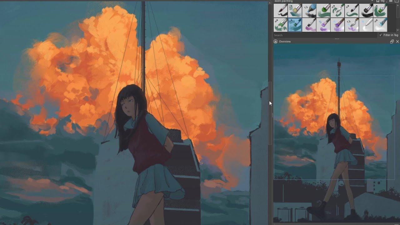 Painting Study in Krita - walking with the clouds