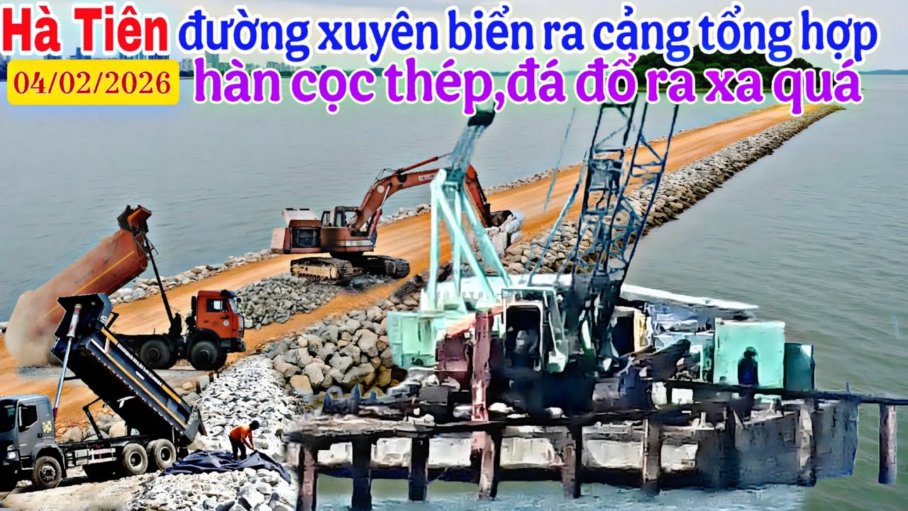 Hà Tiên 04/02 còn đường xuyên biển,tiếp tục hàn cọc thép Đường vượt gần về đích 