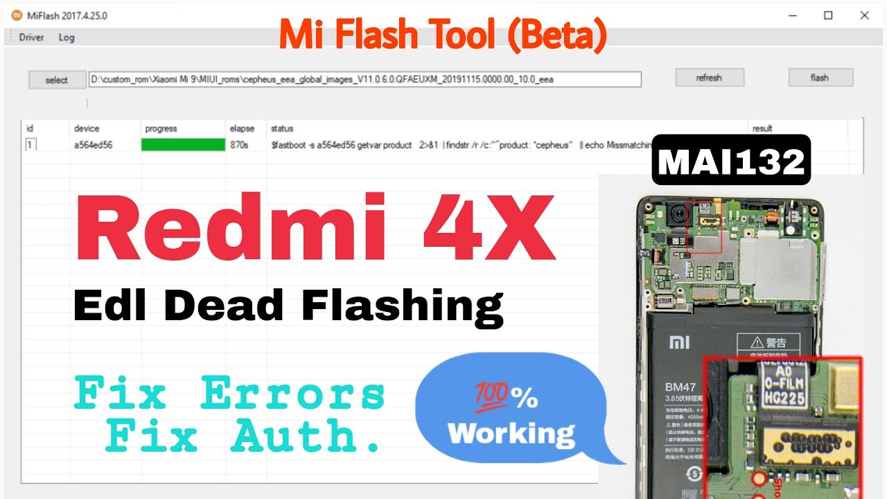 Flashing Xiaomi Redmi 4X Fastboot Rom Via Mi Flash Tool. EDL Mode Flashing. Dead Redmi 4X Flashing