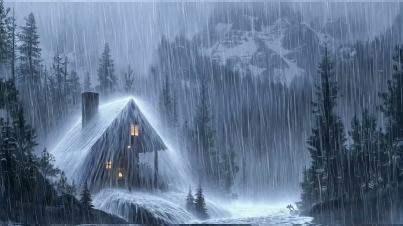 Heavy Rain at the Mountain Cabin: Cozy Sanctuary for Deep Sleep & Study | 1 Hour Rain Sounds