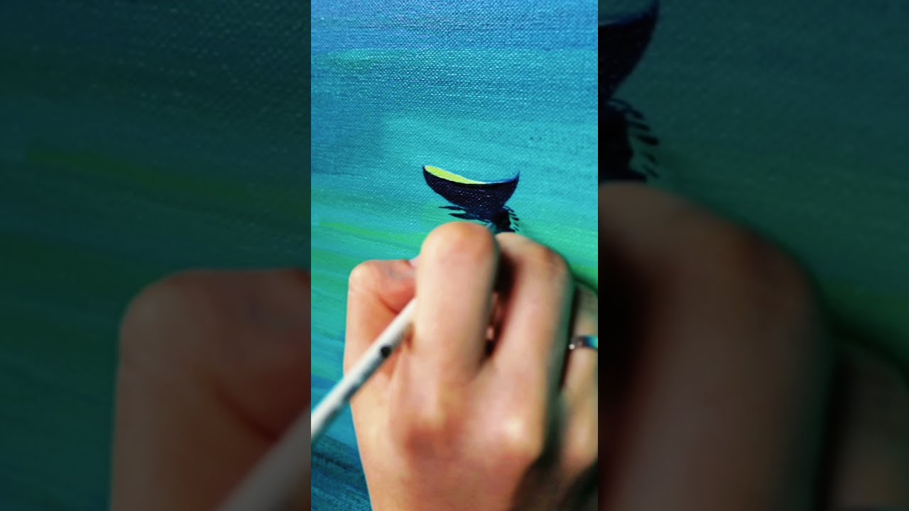 Boat on abstract turquoise sea acrylic painting on canvas 🌊