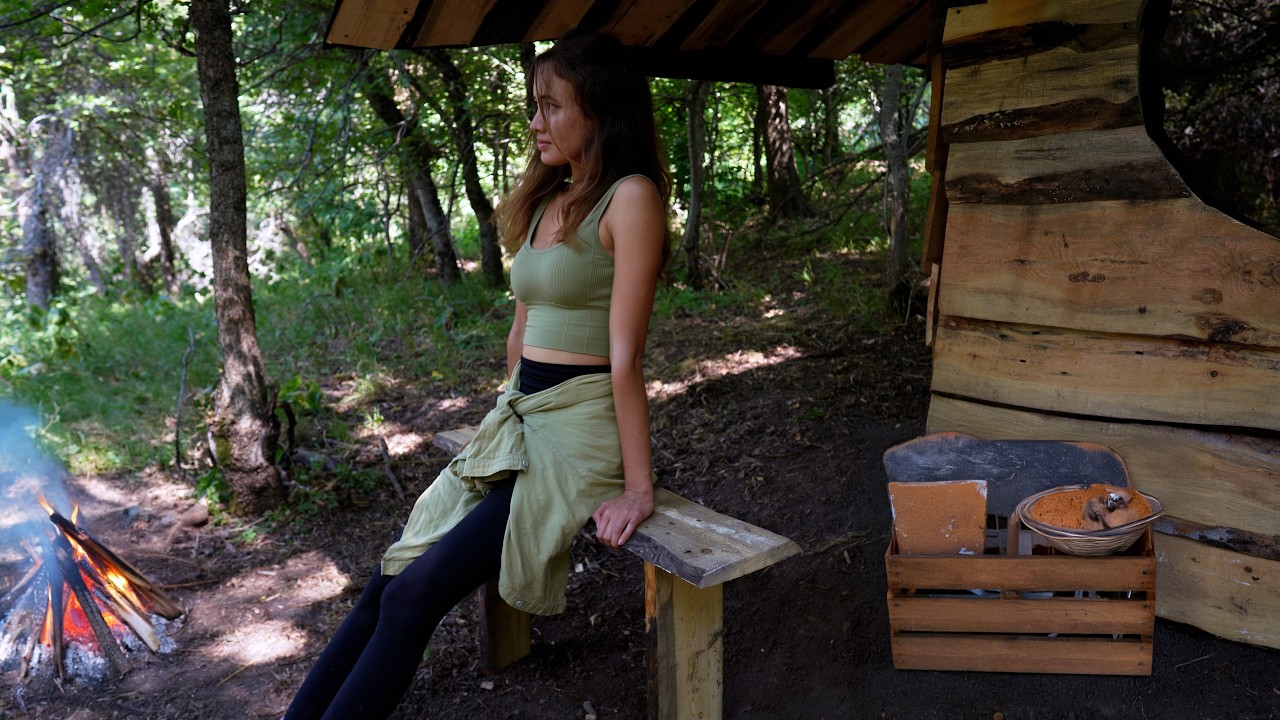 She Lives Alone in a Log Cabin She's Building Herself | A Wild Visitor Came at Night