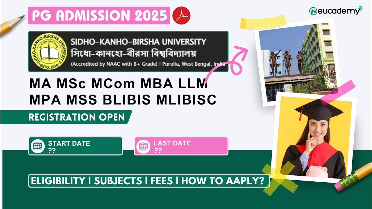 Ongoing WB PG Admission 2025-26 Sidho-Kanho-Birsha (SKBU) University MA MSc MCom MBA LLM MSS MLIBISC