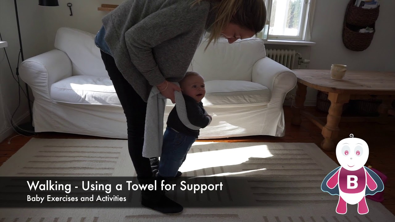 Walking ★ Using a Towel for Support ★ 9-12 months ★ Baby Exercises & Activities